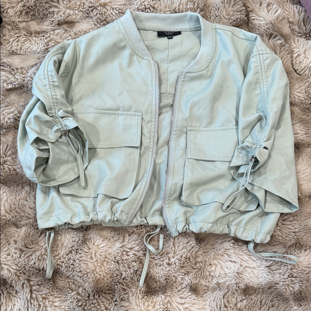 VICI Light Green Cropped Utility Jacket with drawstrings